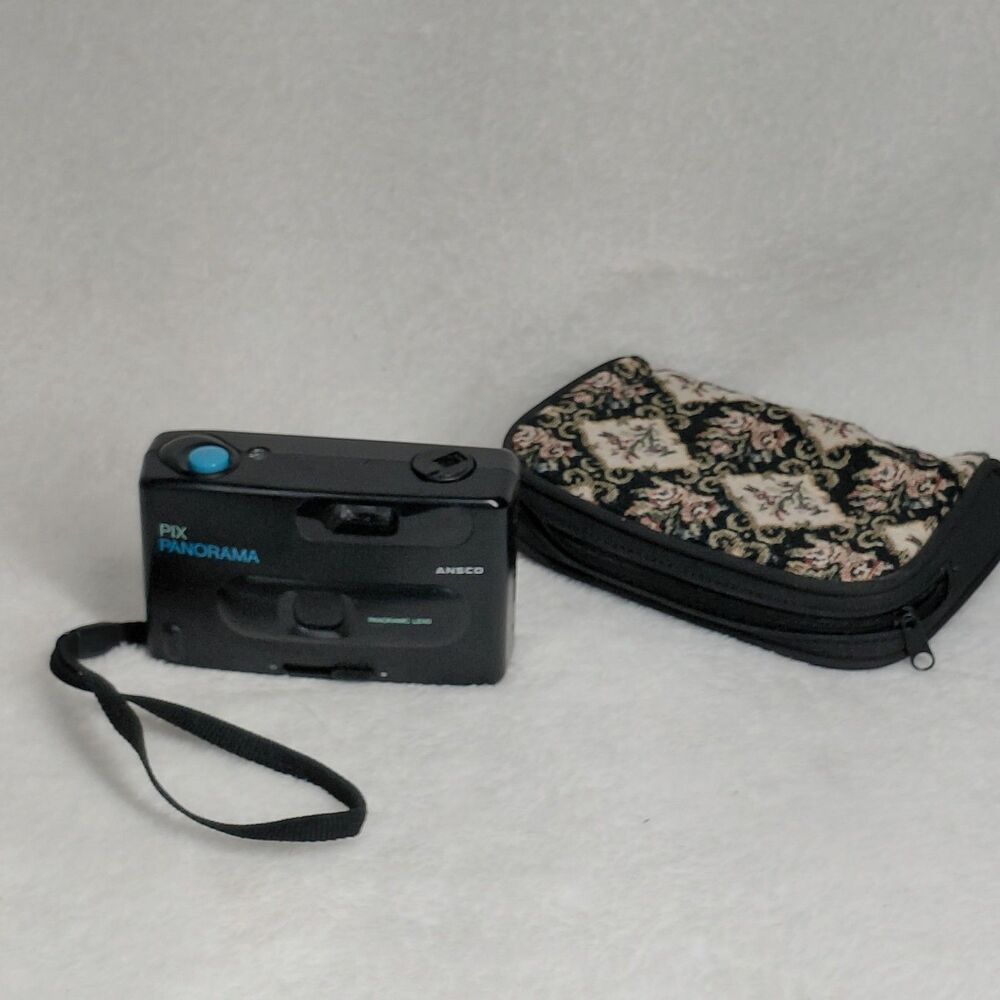 Vintage Ansco Pix Panorama 35mm Point & Shoot Film Camera Black With Case TESTED